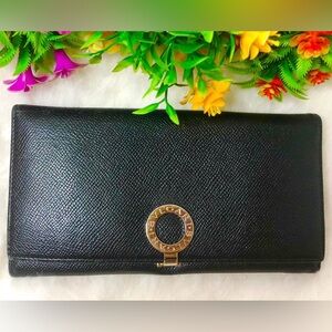 BVLGARI Leather Continental Long Wallet in Black